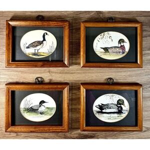 Vintage Duck Loon Watercolor Ink Set of 4 Wildlife Signed Framed Joyce Tornow WI